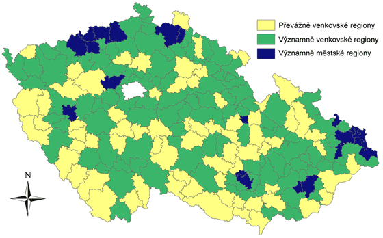 Vymezení venkovských regionů podle hustoty zalidnění dle obcí s rozšířenou působností (ORP) -- limit 150 obyv./km2 (47 kB)