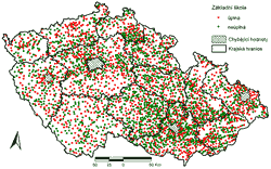 Obr. 2. Stav sítě základních škol k&nbsp;roku 1961, Česko
