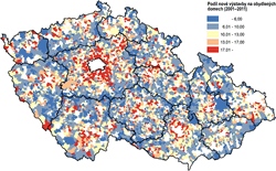 Podíl nové výstavby realizované v&nbsp;období 2001–2011 ve venkovských obcích