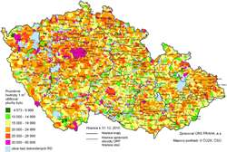 Průměrné hodnoty užitkové plochy bytů v&nbsp;nových RD dokončených v&nbsp;letech 2007–2010 podle obcí