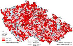 Kartogram 5. Podíl bytů v&nbsp;RD zařazených z&nbsp;hlediska energetické účinnosti do kategorie C z&nbsp;celkového počtu dokončených bytů v&nbsp;RD 2010 podle obcí