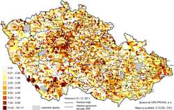 Intenzita bytové výstavby v&nbsp;roce 2011 podle obcí ve správních obvodech ORP