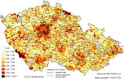 Intenzita bytové výstavby v&nbsp;roce 2011 podle obcí ve správních obvodech ORP