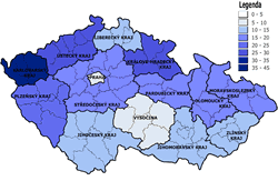 Osobní bankroty v&nbsp;přepočtu na 10&nbsp;000&nbsp;obyvatel v&nbsp;roce 2012
