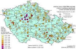 Počet dokončených bytů a intenzita bytové výstavby 1997–2011 ve vybraných městech do 10&nbsp;000&nbsp;obyvatel